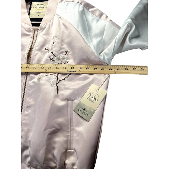 Ci Sono Womens Bomber Jacket Size Medium M Embroidered Pink Satin Coat - Picture 10 of 10